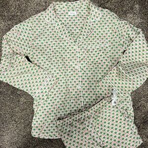 BEDHEAD PALM GEO LONG SLEEVE CLASSIC WOVEN COTTON POPLIN PJ SET SZ Extra Small